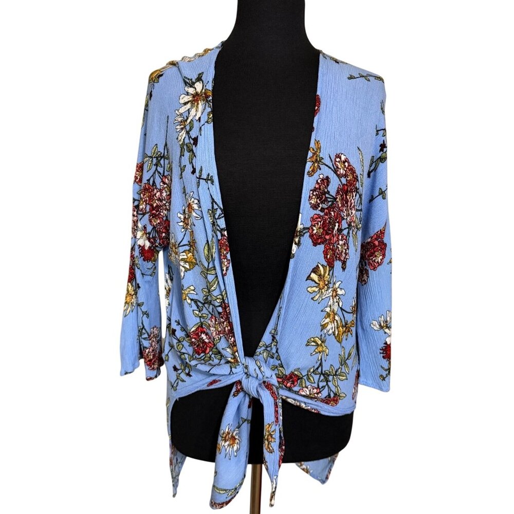 Lime n Chili Brand Floral Kimono Blouse w/Front Tie 100% Rayon Women's Size L